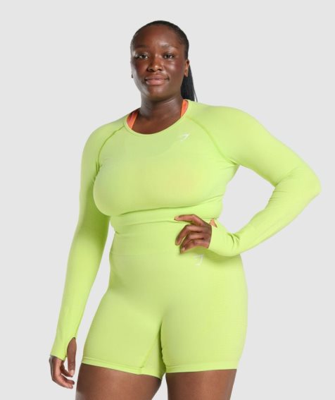 Women's Gymshark Vital Seamless 2.0 Long Sleeve Cropped Tops Yellow | CA 5A83N6